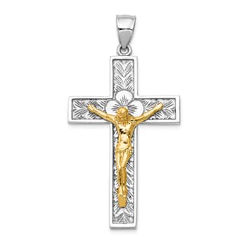 14k Yellow Gold and 14k White Gold Textured Crucifix Pendant