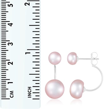 6-10mm Pink Cultured Freshwater Pearl Rhodium Over Sterling Silver Earrings