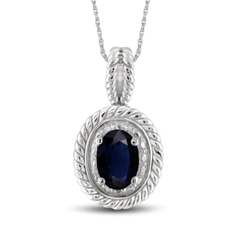 Black Sapphire with White Diamond Accent Sterling Silver Pendant with
Chain 0.55ctw