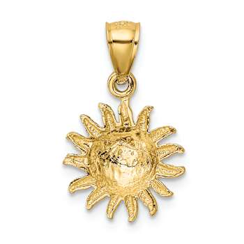 14k Yellow Gold Satin Diamond-Cut Sun Pendant