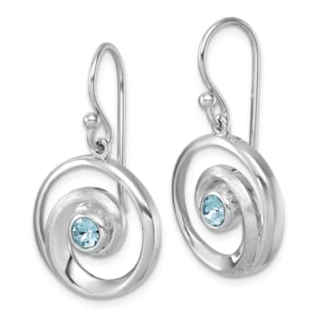 Rhodium Over Sterling Silver Polished Crystal Wave Dangle Earrings