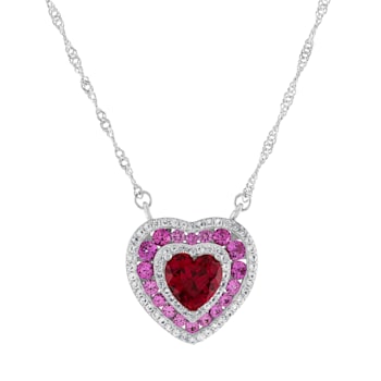 Sterling Silver Lab Created Ruby, Pink and White Sapphire Heart Necklace 2.40ctw