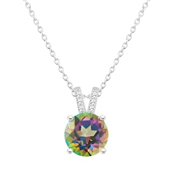 8mm Round Mystic Topaz With Diamond Accents Rhodium Over Sterling Silver
Pendant with Chain