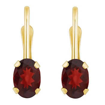 6x4mm Oval Garnet 10k Yellow Gold Drop Earrings