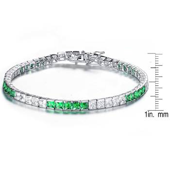 Emerald Color CZ And White CZ Tennis Bracelet In Sterling Silver