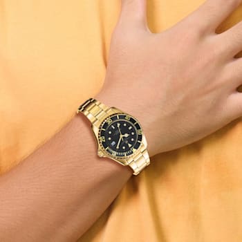 Men's Charles Hubert Gold-plated Stainless Steel Black Dial Watch
