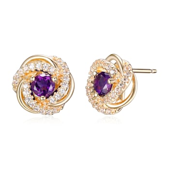 Purple African Amethyst 18k Yellow Gold Over Sterling Silver Earrings