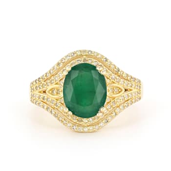 Emerald and Diamond 18K Yellow Gold over Sterling Silver Ring 2.86ctw