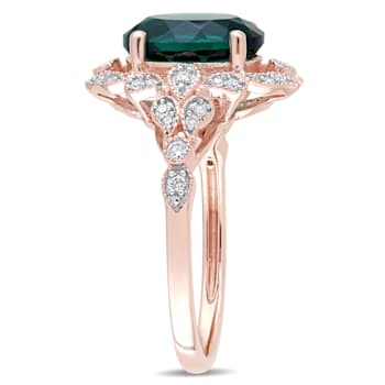 3.50ctw Lab Created Emerald and White Diamond 10k Rose Gold Ring