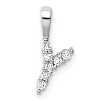 Rhodium Over 14K White Gold Lab Grown Diamond Letter Y Initial Pendant