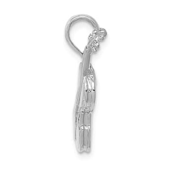 Rhodium Over 14k White Gold Polished and Textured Solid 3D Violin Pendant