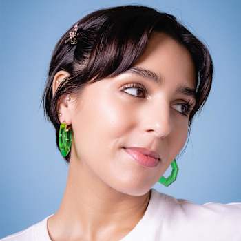 14K Yellow Gold Over Sterling Silver Pear Gem Acrylic Hoops in Green