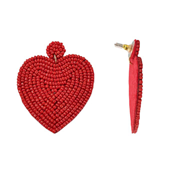 Off Park® Collection, Red Seed Bead Heart Shape Earring.