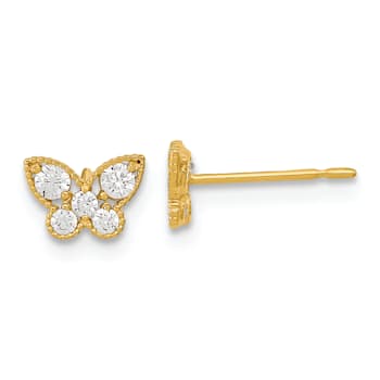 14K Yellow Gold Kids Cubic Zirconia Butterfly Post Earrings