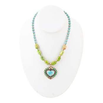 Barse Jewelry Legacy Lime Green and Blue Composite Turquoise Gold Tone
Heart Necklace