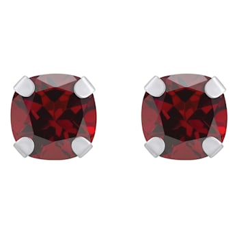 5mm Cushion Garnet Rhodium Over 10k White Gold Stud Earrings