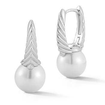 Rachel Zoe 10mm Freshwater Pearl Drop Earrings in Rhodium Over Sterling Silver