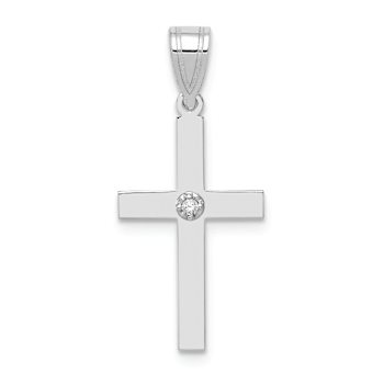 Rhodium Over 14k White Gold Diamond Cross Pendant