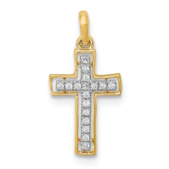14K Two-tone Gold Diamond Cross Pendant