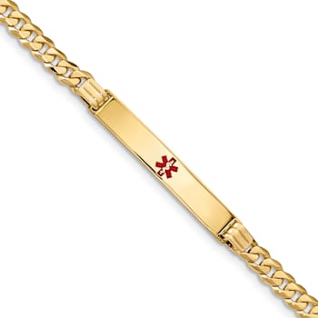 14k Yellow Gold Medical Red Enamel Curb Link ID Bracelet