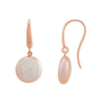 Coin Shape Light Pink Freshwater Pearl 14K Rose Gold Over Sterling
Silver Solitaire Drop Earrings