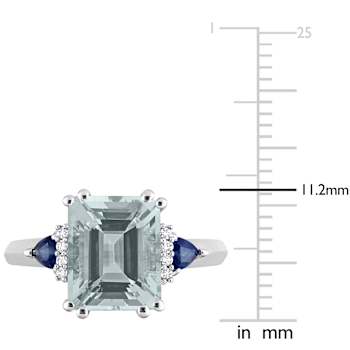 Aquamarine, Blue Sapphire and Diamond 14K White Gold 3-Stone Ring 3.19ctw