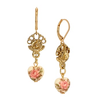 Gold Tone Heart Drop Leverback Earring