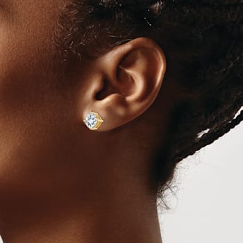 14K Yellow Gold 3.5ct. 7.0mm Cushion D E F Pure Light Moissanite Earrings