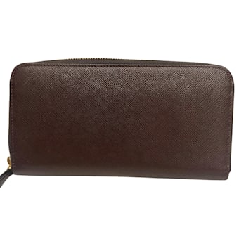 Prada Bruciato Brown Saffiano Leather Zip Around Continental Wallet
