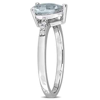 Aquamarine and Diamond 14K White Gold Ring 0.94ctw