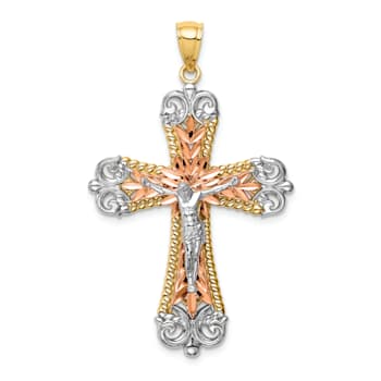 14K Yellow and Rose Gold with White Rhodium Crucifix Pendant