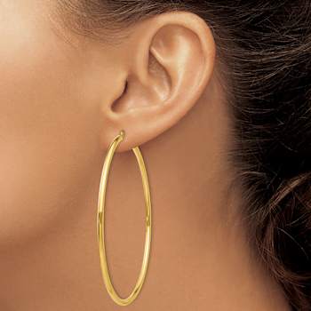 14k Yellow Gold 2 3/4" Polished Tube Hoop Earrings