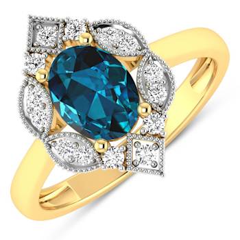 1.3ctw London Blue Topaz and Diamond 14K Yellow Gold Halo Ring