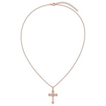 14K Rose Gold Over Sterling Silver Cubic Zirconia Cross with 2 Inch
Extension Necklace