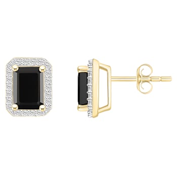 7x5mm Emerald Cut Black Onyx And Created White Sapphire 10k Yellow Gold
Halo Stud Earrings