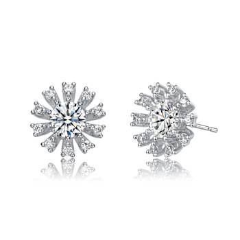 Floral CZ Stud Earrings In Sterling Silver