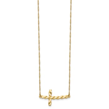 14K Yellow Gold Polished Twisted Sideways Cross 17-inch Necklace