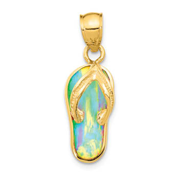 14k Yellow Gold Polished and Textured 3D with Lab Created White Opal
Flip-Flop Pendant