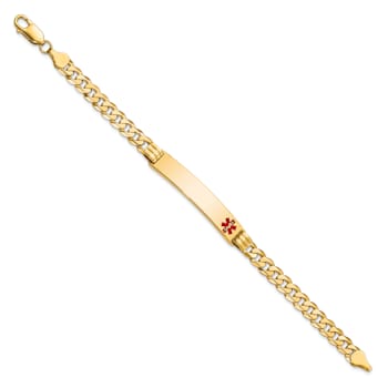 14k Yellow Gold Medical Red Enamel Curb Link ID Bracelet