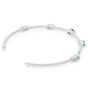 Multi-Blue Topaz And White Zircon Cuff Bracelet In Sterling Silver 1.33ctw