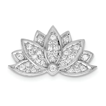 Rhodium Over 14k White Gold Diamond Lotus Flower Chain Slide Pendant