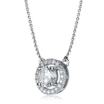 CZ Halo Pendant Necklace In Sterling Silver 16 Inch