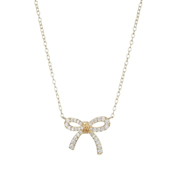 White Cubic Zirconia 18k Rose Gold Over Sterling Silver Bow Necklace 0.43ctw
