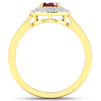 1.11ctw Red Ruby and Diamond 14K Yellow Gold Halo Ring