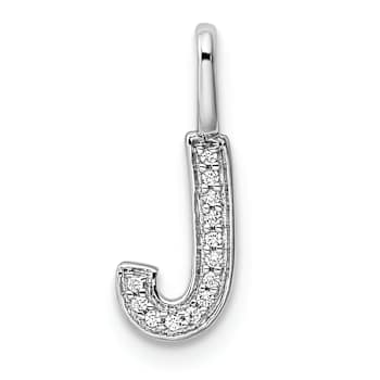 14K White Gold Diamond Letter J Initial Pendant