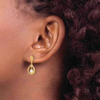 14K Yellow Gold 3-4mm Teardrop Freshwater Cultured Pearl and 0.02ct
Diamond Post Dangle Earrings