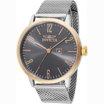 Invicta Specialty 44mm Charcoal Dial Stainless Steel Mesh Band Quartz Watch