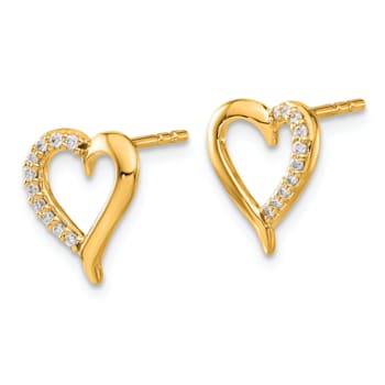 14k Yellow Gold and Rhodium Over 14k Yellow Gold Diamond Heart Stud Earrings