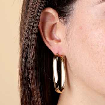 18K Yellow Gold Over Sterling Silver Elongated Oval 2" Hoop Earrings
