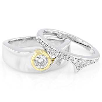 Moissanite Two-Tone Ring In Gold And Platinum-Enhanced Sterling Silver